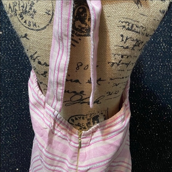 NWOT VENUS PINK/WHITE LINEN STRIPPED HALTER MAXI DRESS - Picture 7 of 10